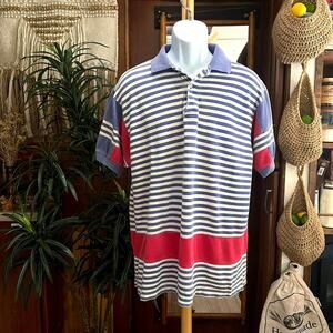Vintage Rugby Polo Men’s L | 90s Red Blue Stripe Coastal Grandpa Retro Prep